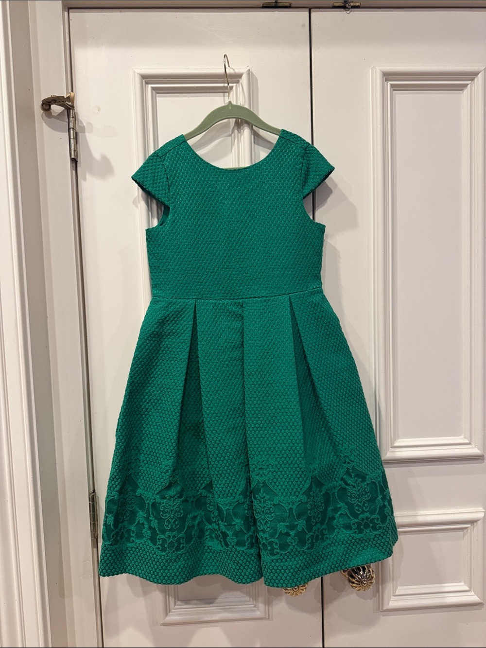 Janie and Jack Teal Textured Fit-and-Flare Dress with Lace Hem